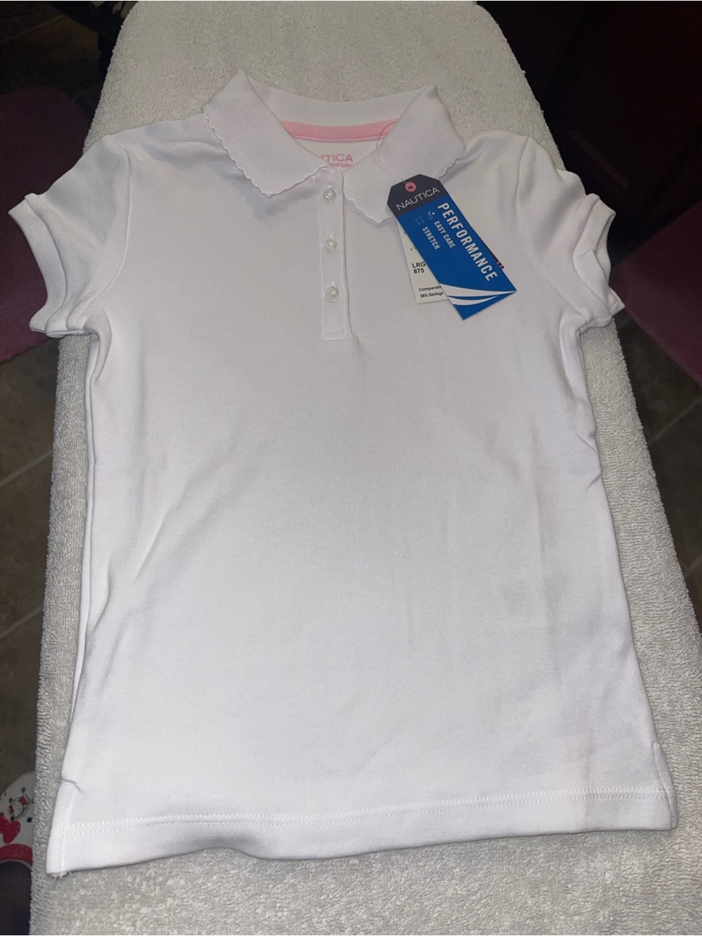 Nautica Girls White Performance Polo with Scalloped Collar